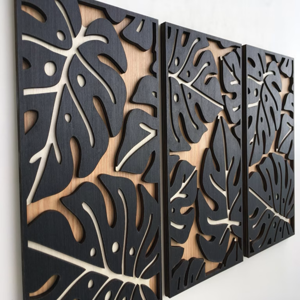 wooden monstera wall art
