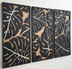wooden monstera wall art