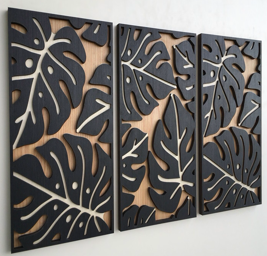 wooden monstera wall art